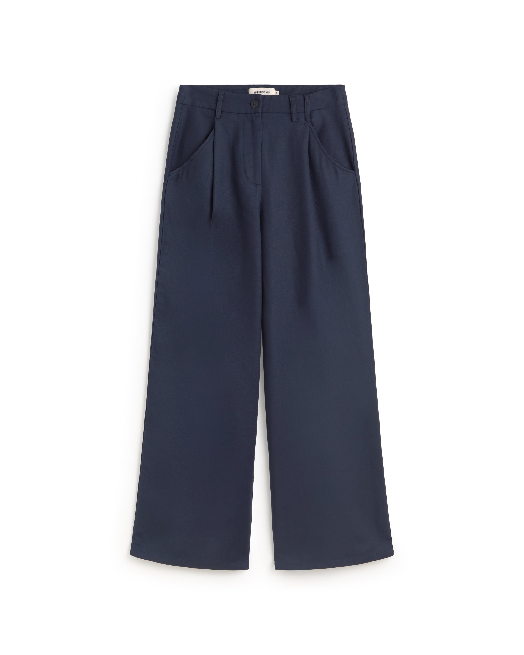 Blue hemp wide leg trousers Molly sustainable silhouette - 1