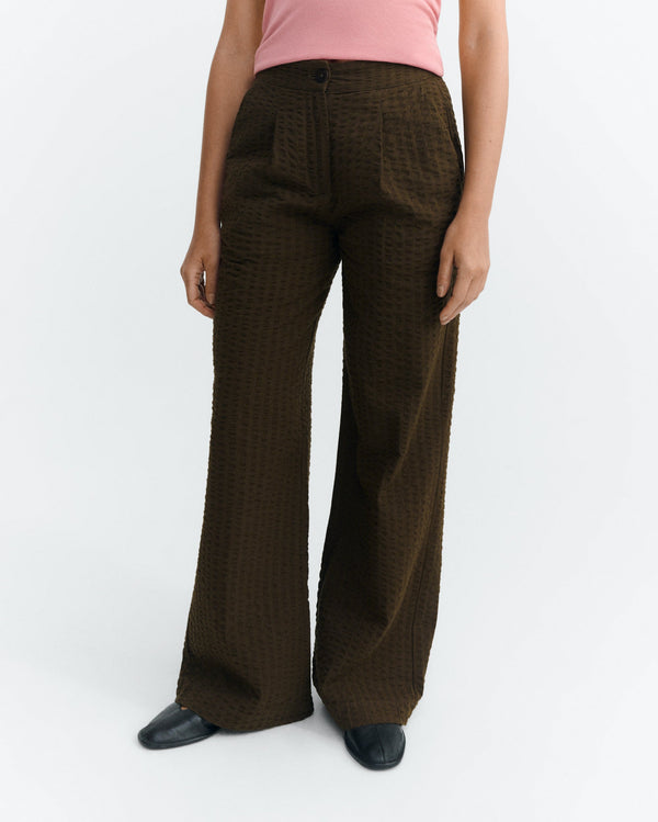 Manolita sostenible brown seersucker wide leg pants - 3