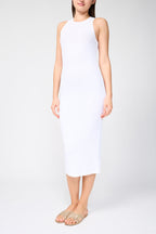 Robe Col Montant En Crêpe Jersey Mat - Blanc - Femme