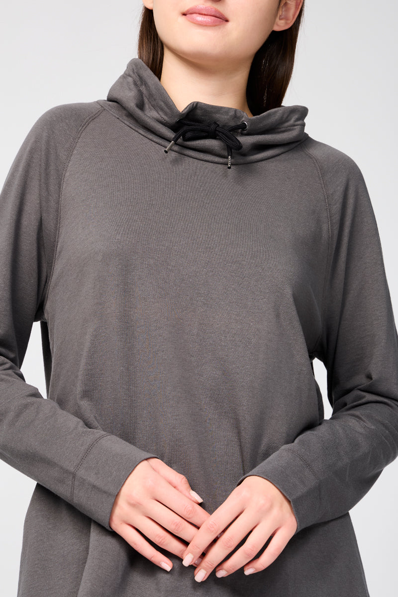 Oversized Terry Sweatshirt with Funnel Neck - Thin - Women