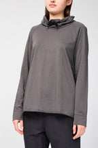 Oversized Terry Sweatshirt with Funnel Neck - Thin - Women