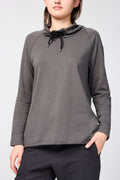 Oversized Terry Sweatshirt with Funnel Neck - Thin - Women