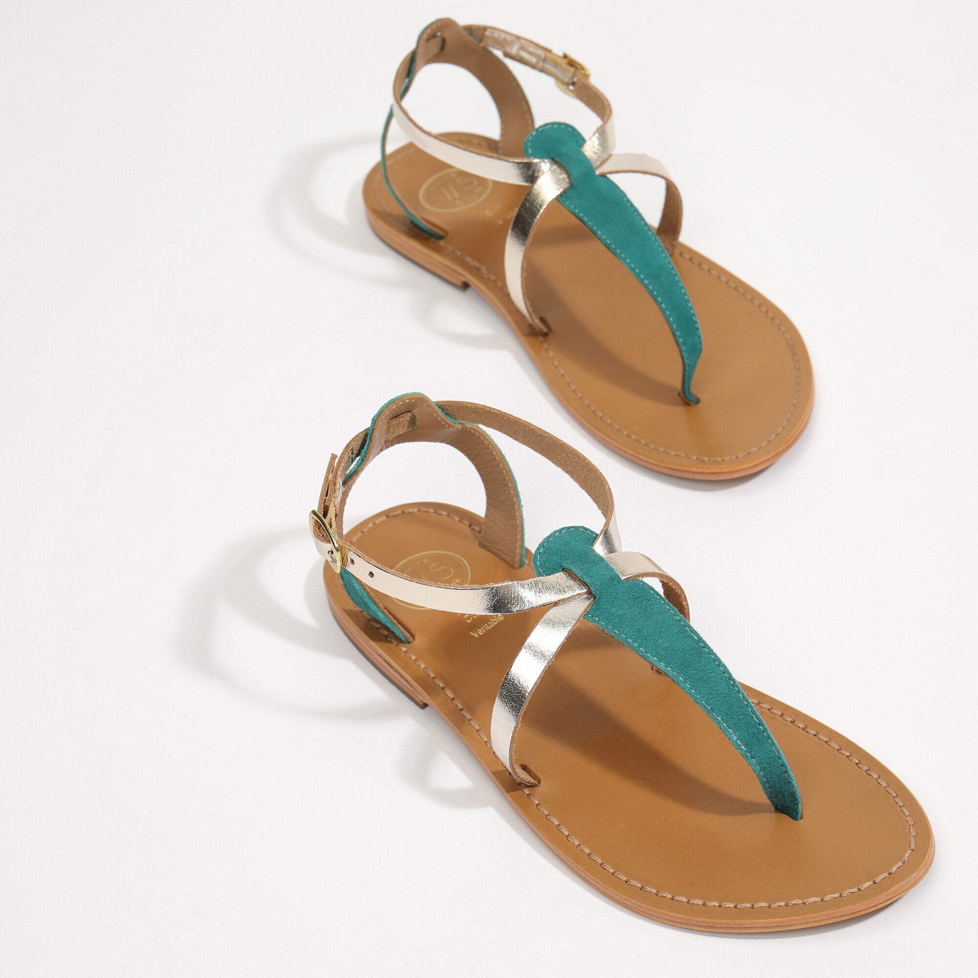Scriptura Sandals - Emerald & Gold