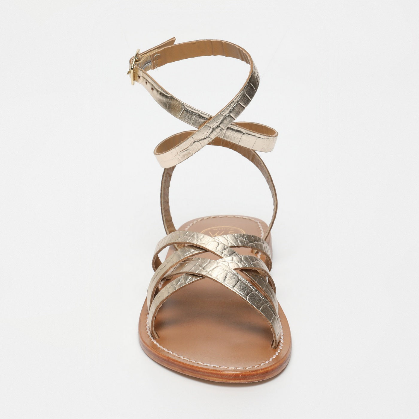 White Sun - Sandales Montgomery - Light Gold Croco Print Goat - Light Gold Croco