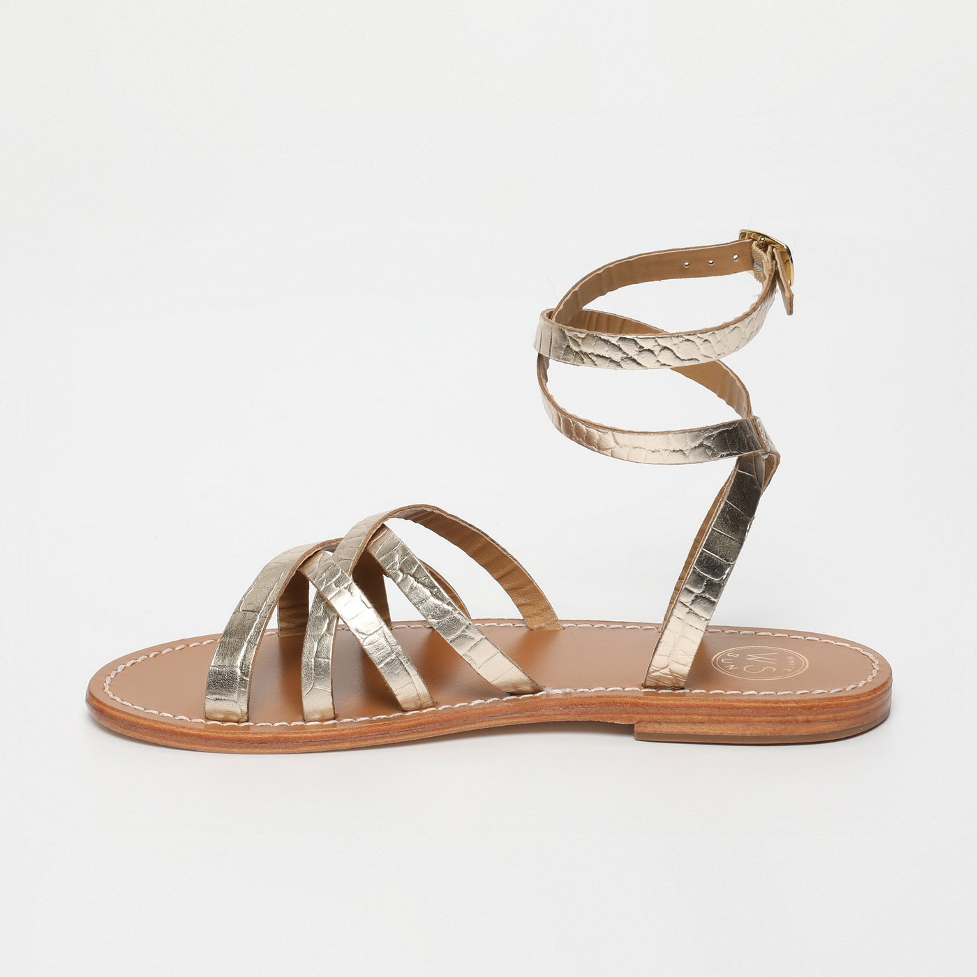 White Sun - Sandales Montgomery - Light Gold Croco Print Goat - Light Gold Croco