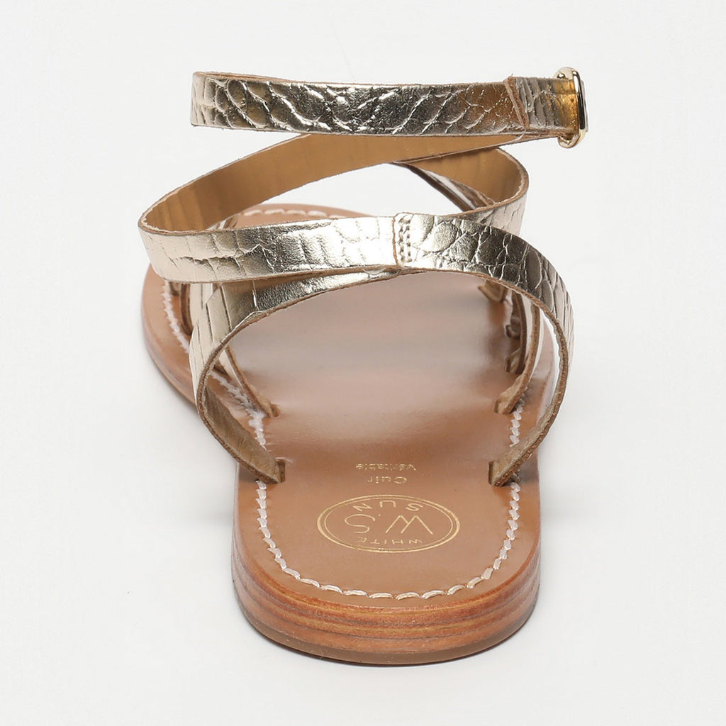 White Sun - Sandales Montgomery - Light Gold Croco Print Goat - Light Gold Croco