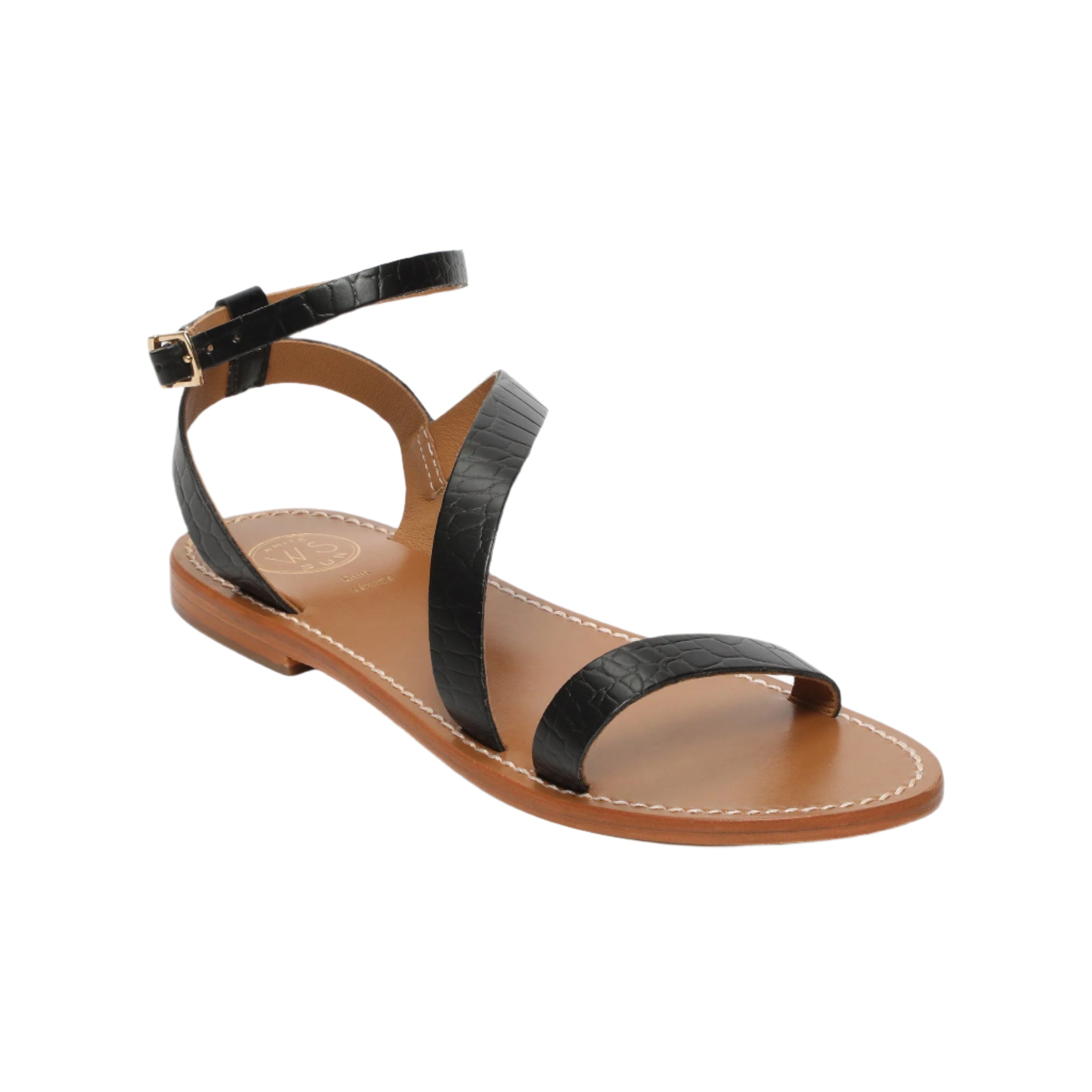 White Sun - Sandalias Xigala - Cuero de cabra con estampado de cocodrilo negro - Cocodrilo negro