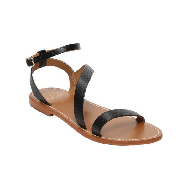 White Sun - Sandales Xigala - Black Croco Print Goat Leather - Black Croco