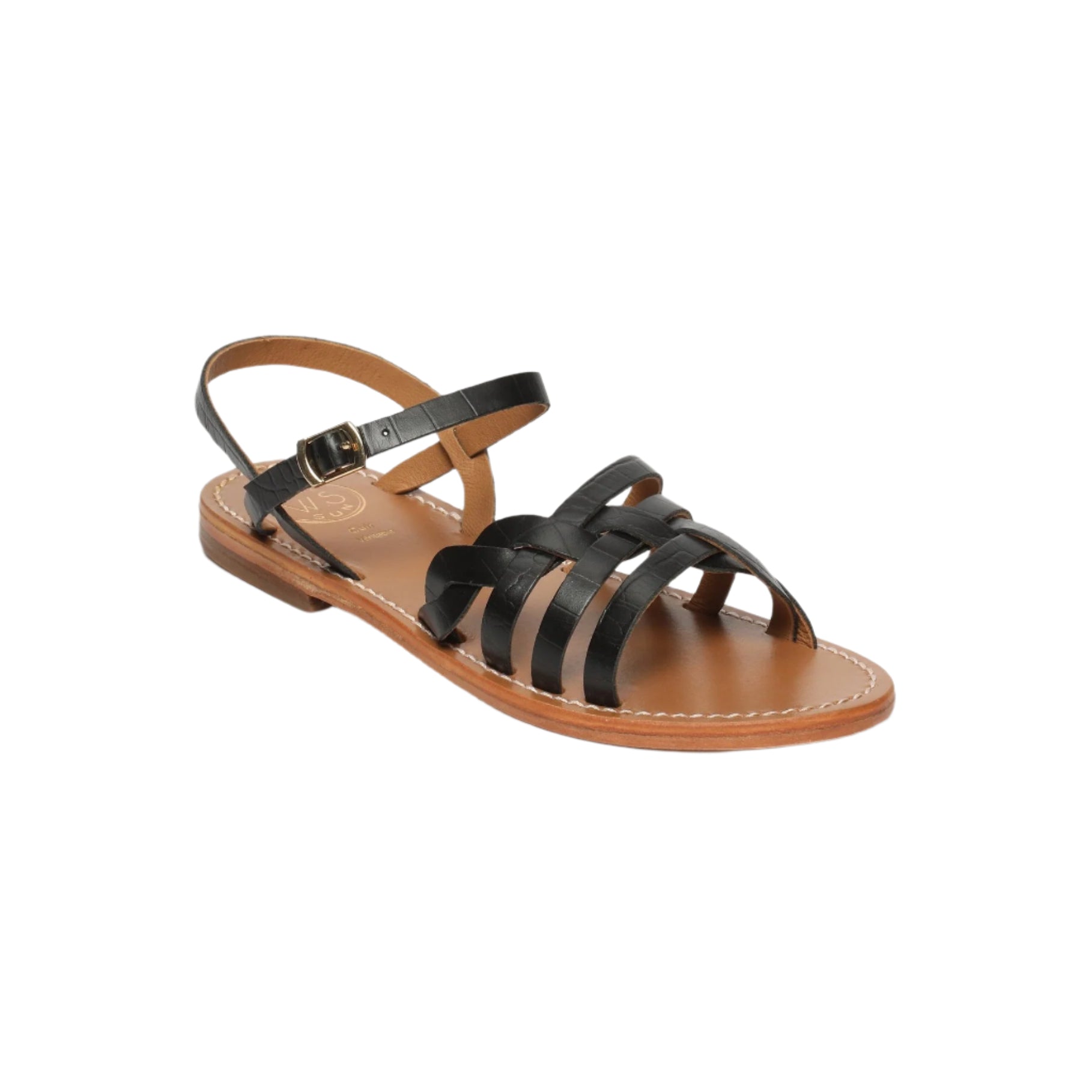 White Sun - Sandales Rubra - Black Croco Print Goat Leather - Motifs