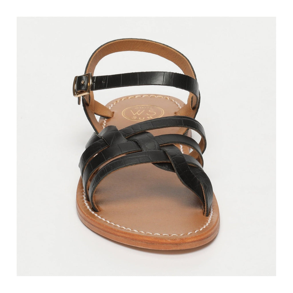White Sun - Sandales Rubra - Black Croco Print Goat Leather - Motifs
