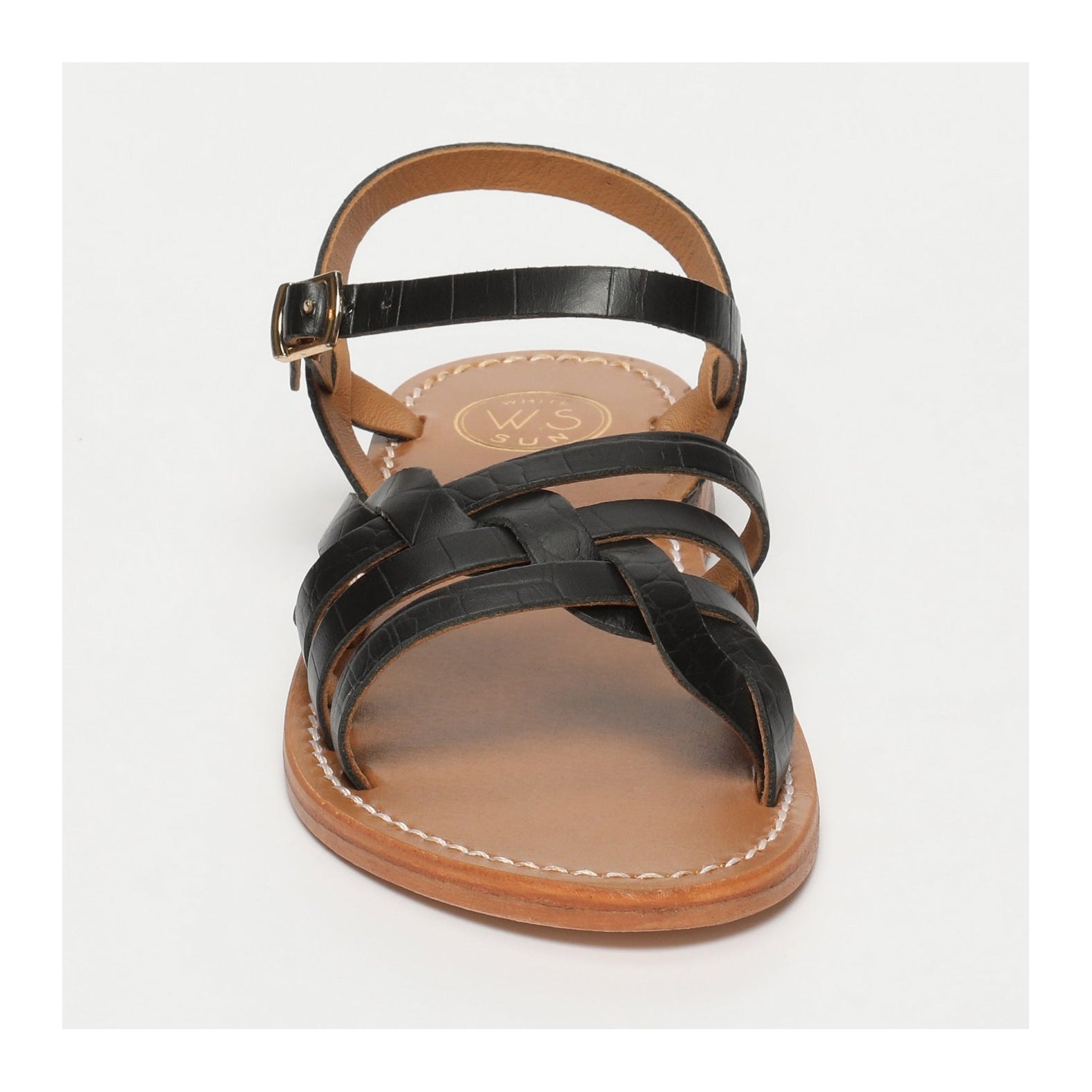 White Sun - Sandales Rubra - Black Croco Print Goat Leather - Motifs