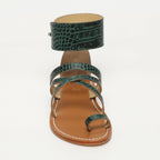White Sun - Sandales Darika - Green Croco Print Goat - Green Croco