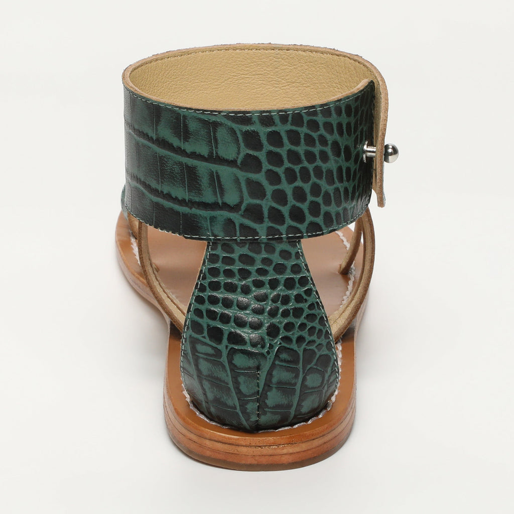 White Sun - Sandales Darika - Green Croco Print Goat - Green Croco