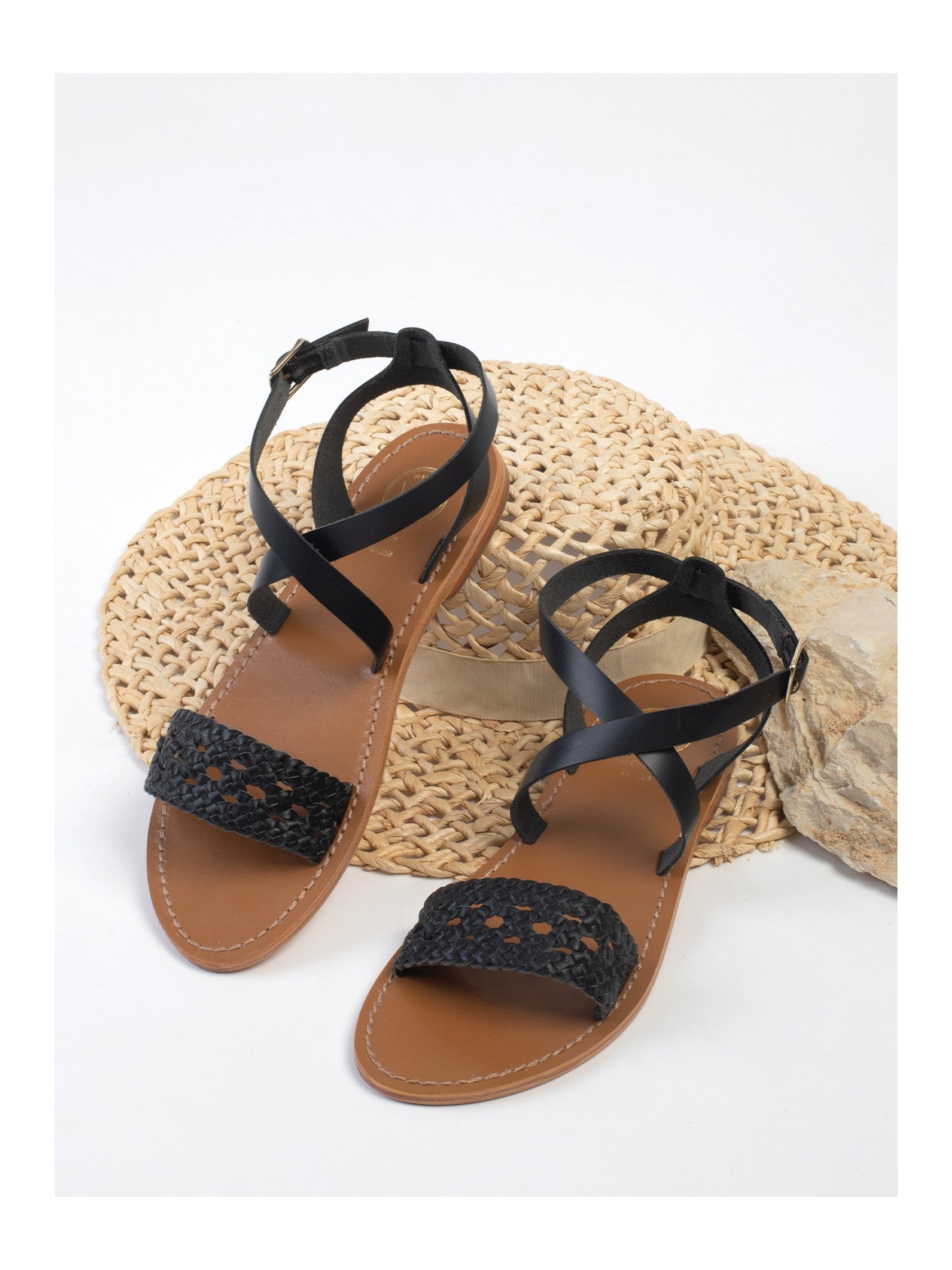 White Sun - Sandales Sesena - Black Goat Leather;Black Buff - Noir