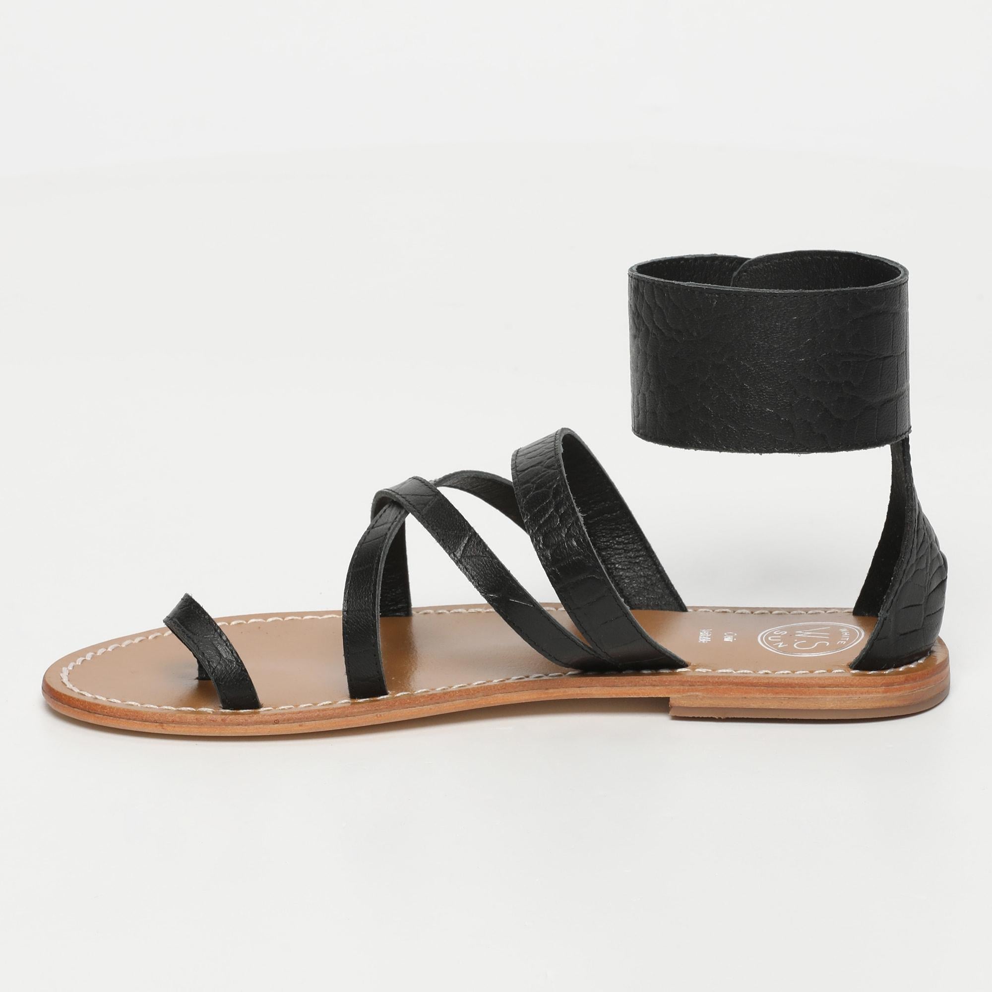 White Sun - Darika Sandals - Black Croco Print Goat - Black Croco