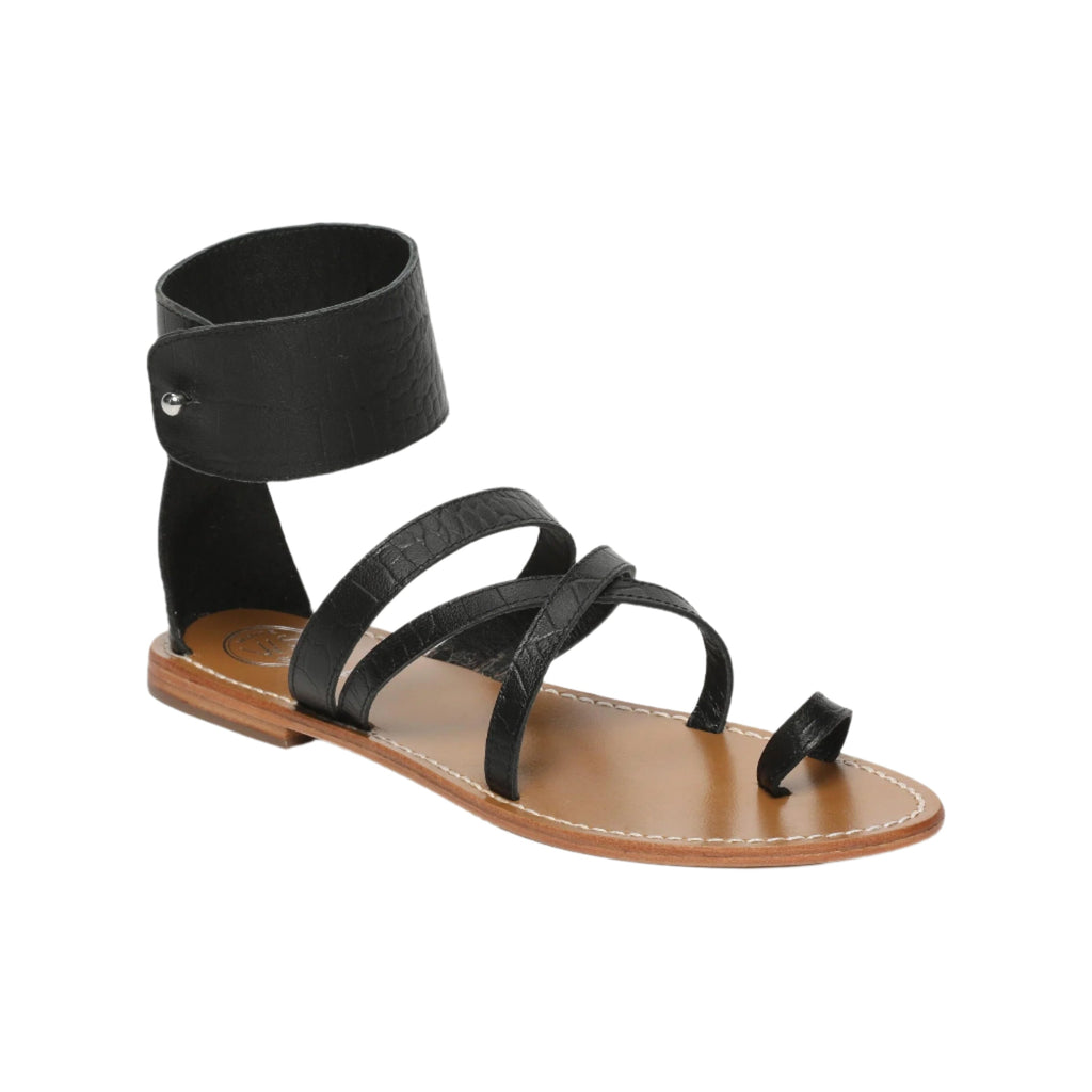 White Sun - Darika Sandals - Black Croco Print Goat - Black Croco