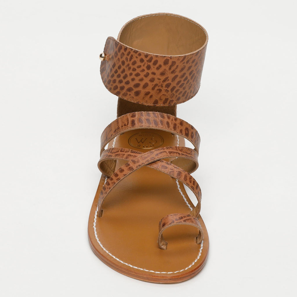 White Sun - Sandales Darika - Tan Croco Print Goat - Camel Croco