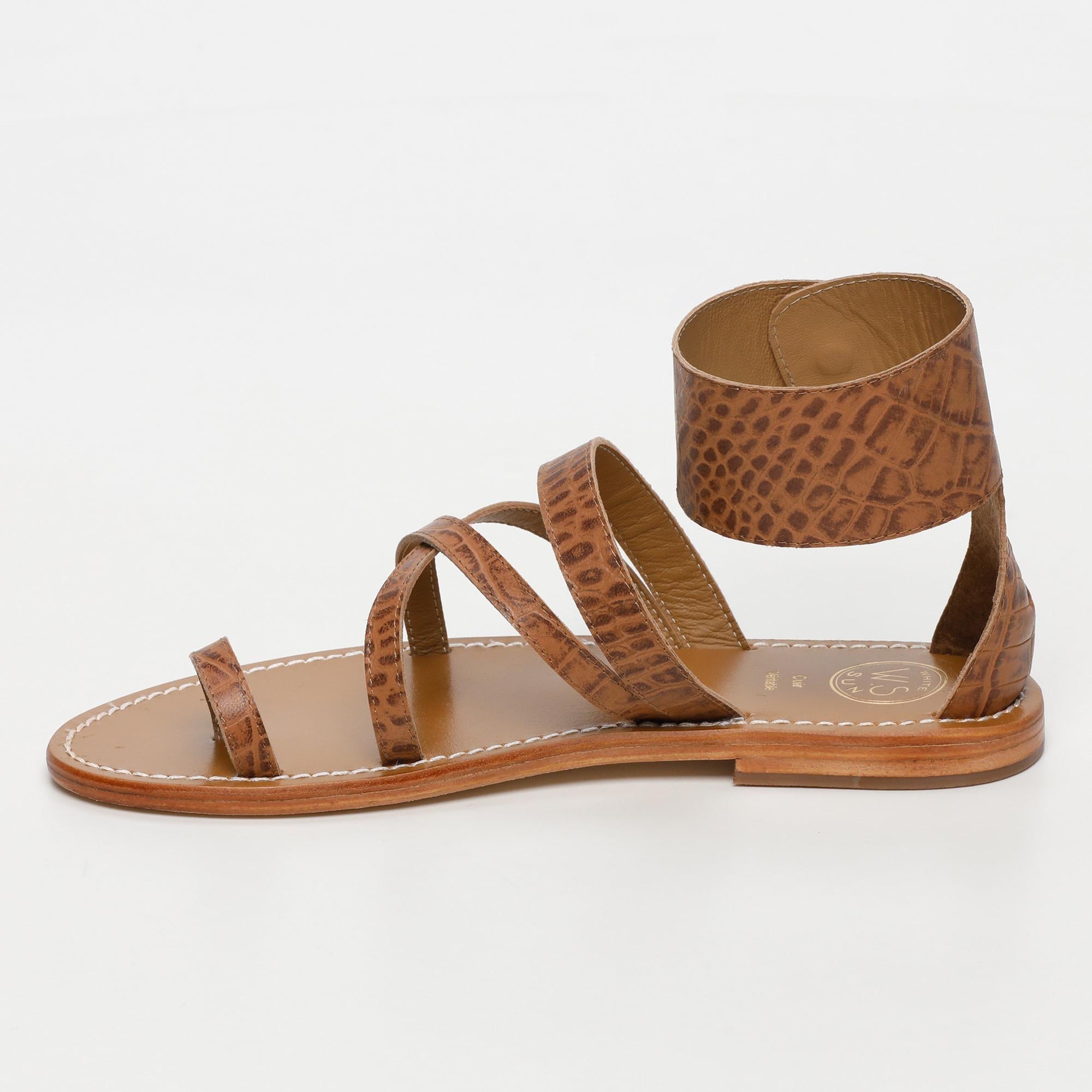 White Sun - Sandales Darika - Tan Croco Print Goat - Camel Croco