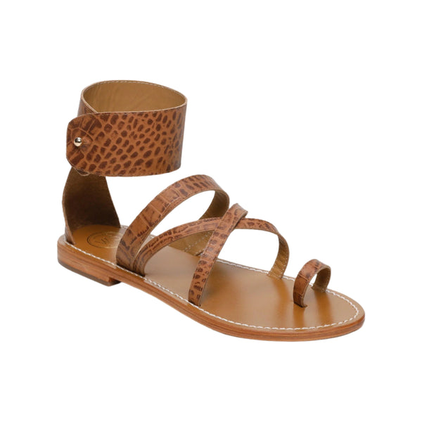White Sun - Sandalias Darika - Tan Croco Print Goat - Camel Croco