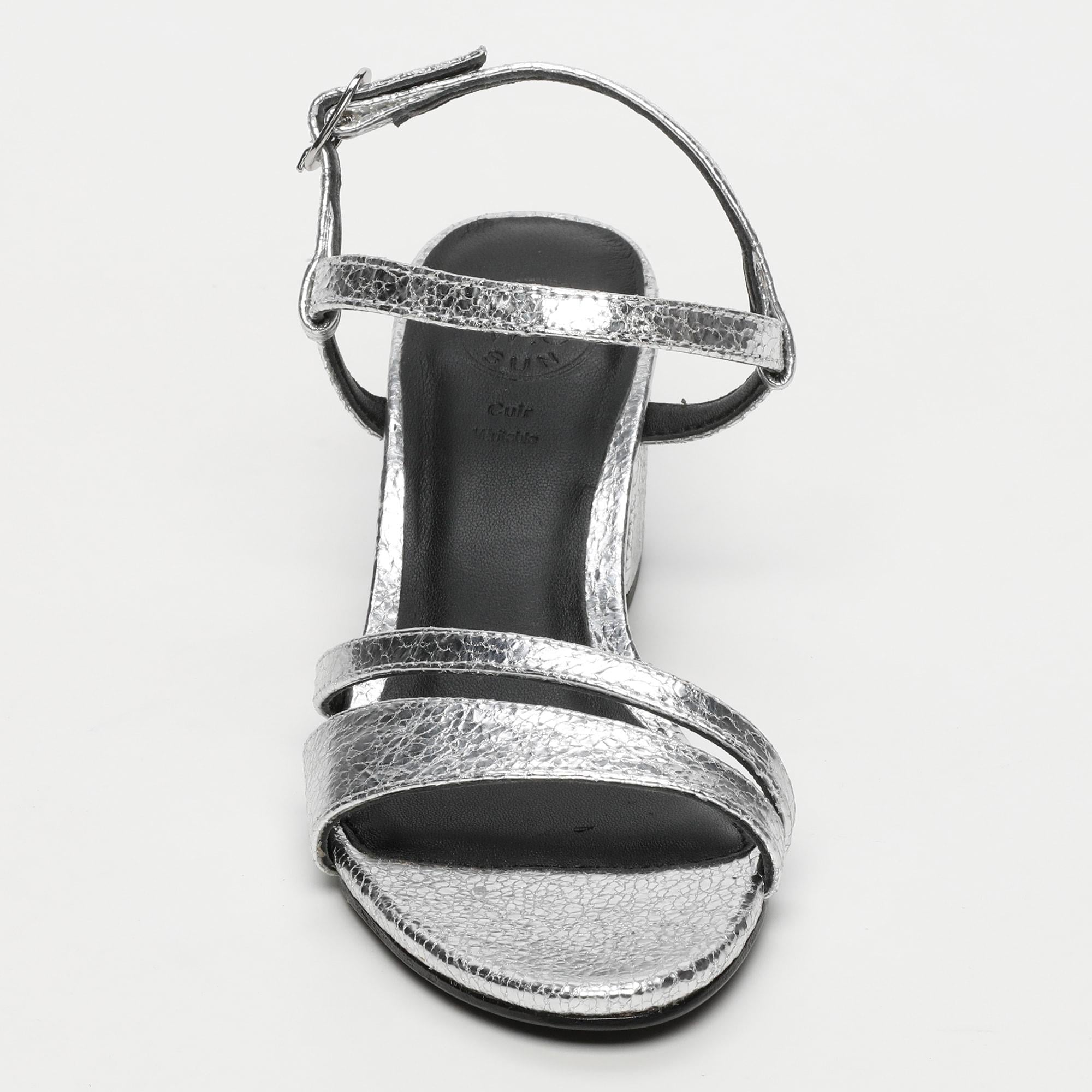White Sun - Sandalias Tacón Darshika - Silver Crackle Foil Leather - Silver Crackle