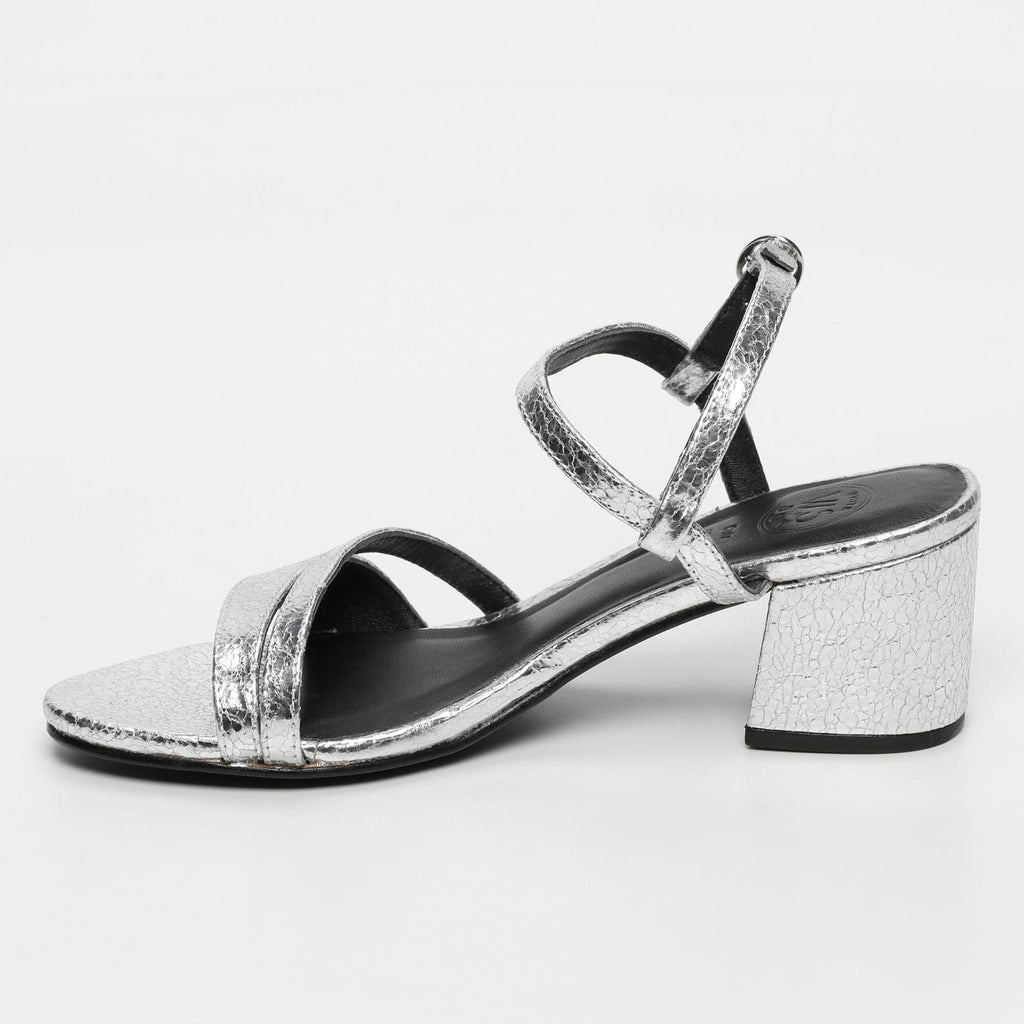 White Sun - Sandalias Tacón Darshika - Silver Crackle Foil Leather - Silver Crackle