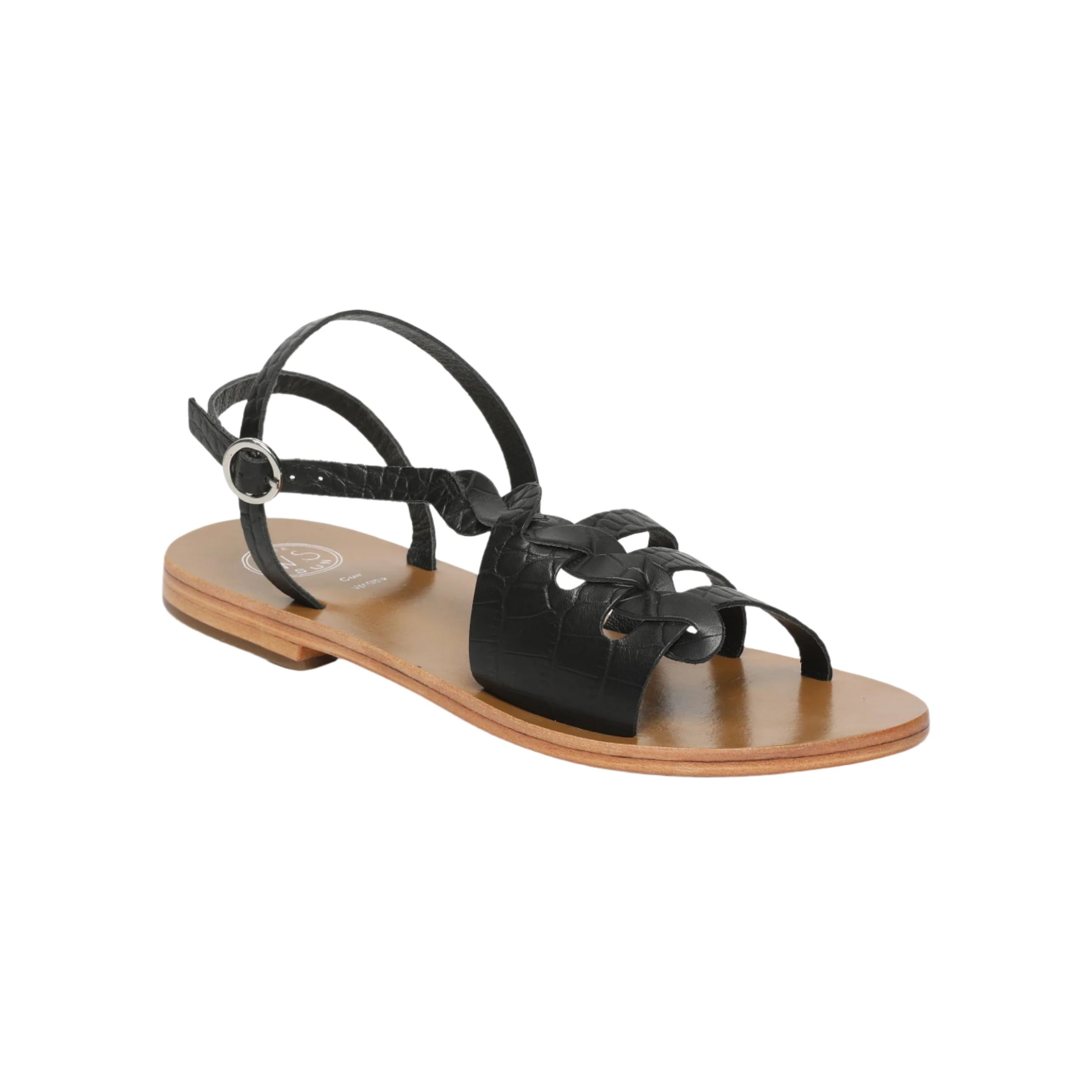 White Sun - Sandales Delaram - Black Croco Print Goat - Motifs