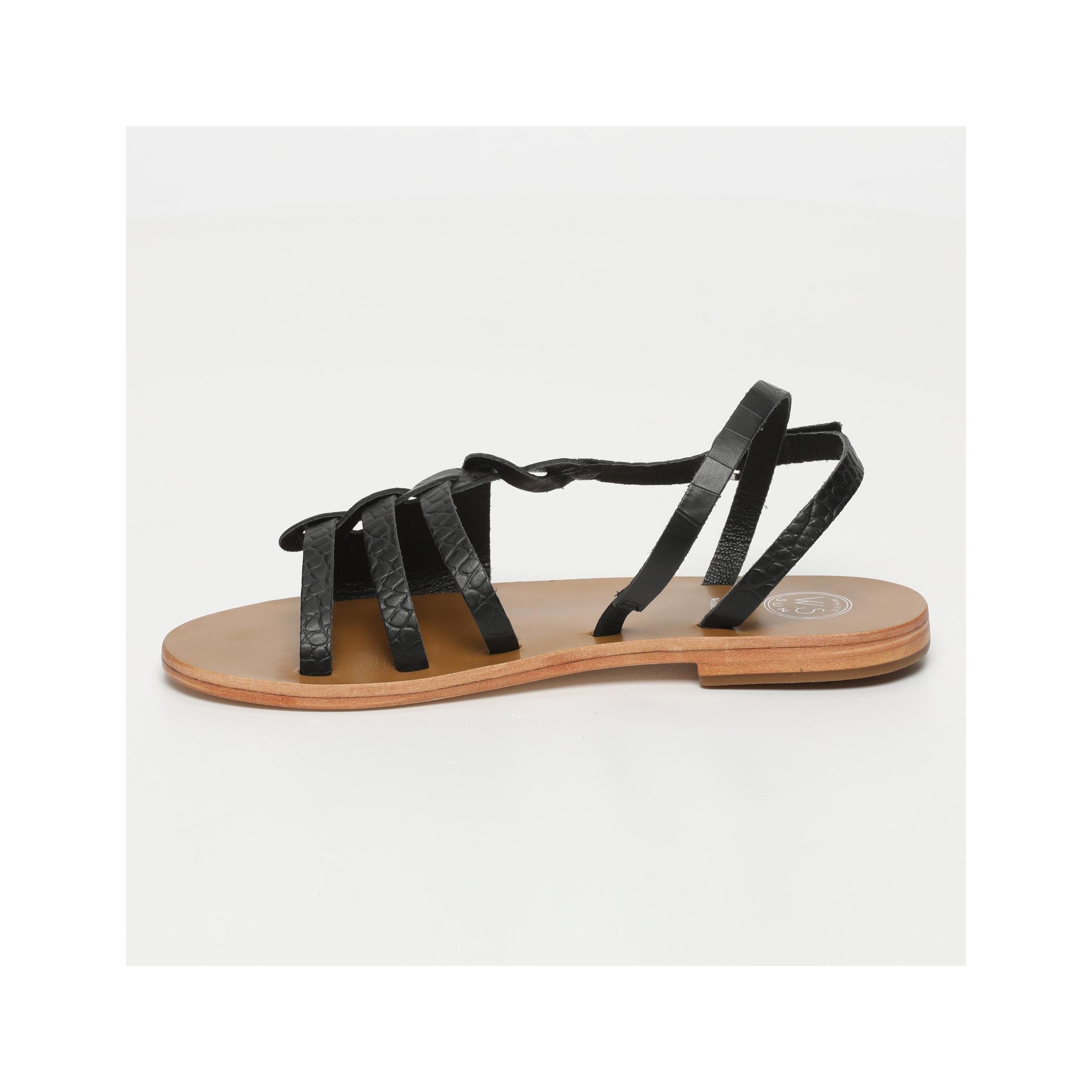 White Sun - Sandales Delaram - Black Croco Print Goat - Motifs