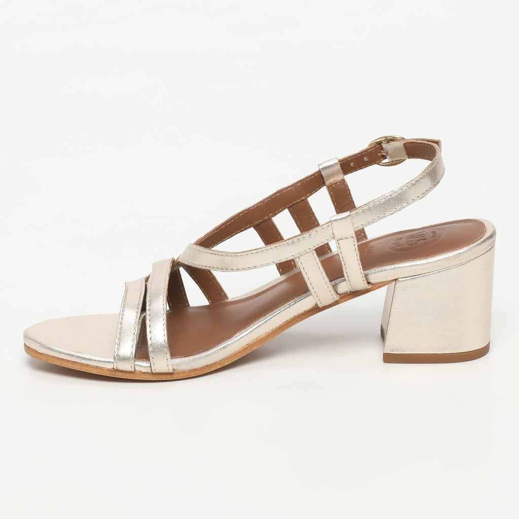 White Sun - Sandales Talon Prunier - Gold Sheep Metallic Nappa - Doré
