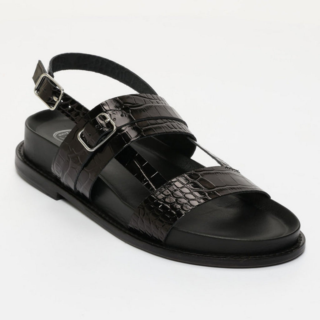 Zeneta Sandals - Black Patent Croco