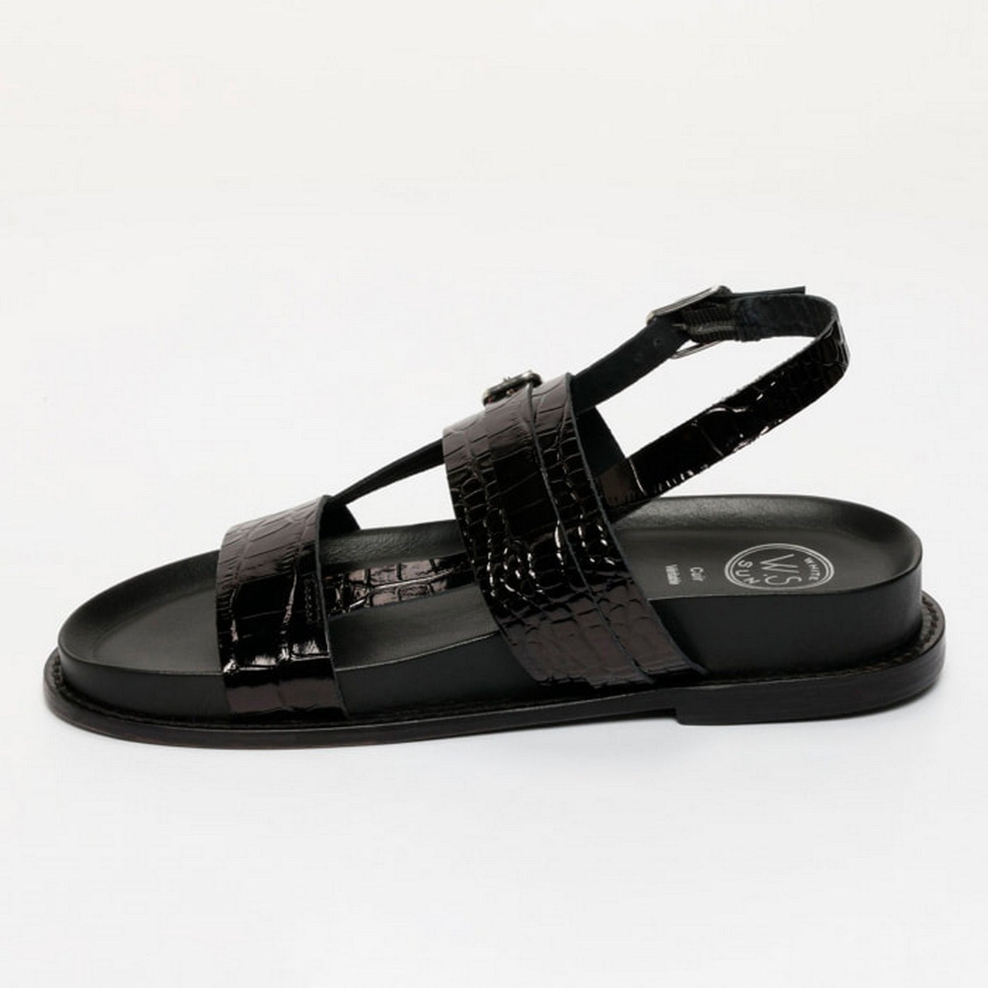 Zeneta Sandals - Black Patent Croco