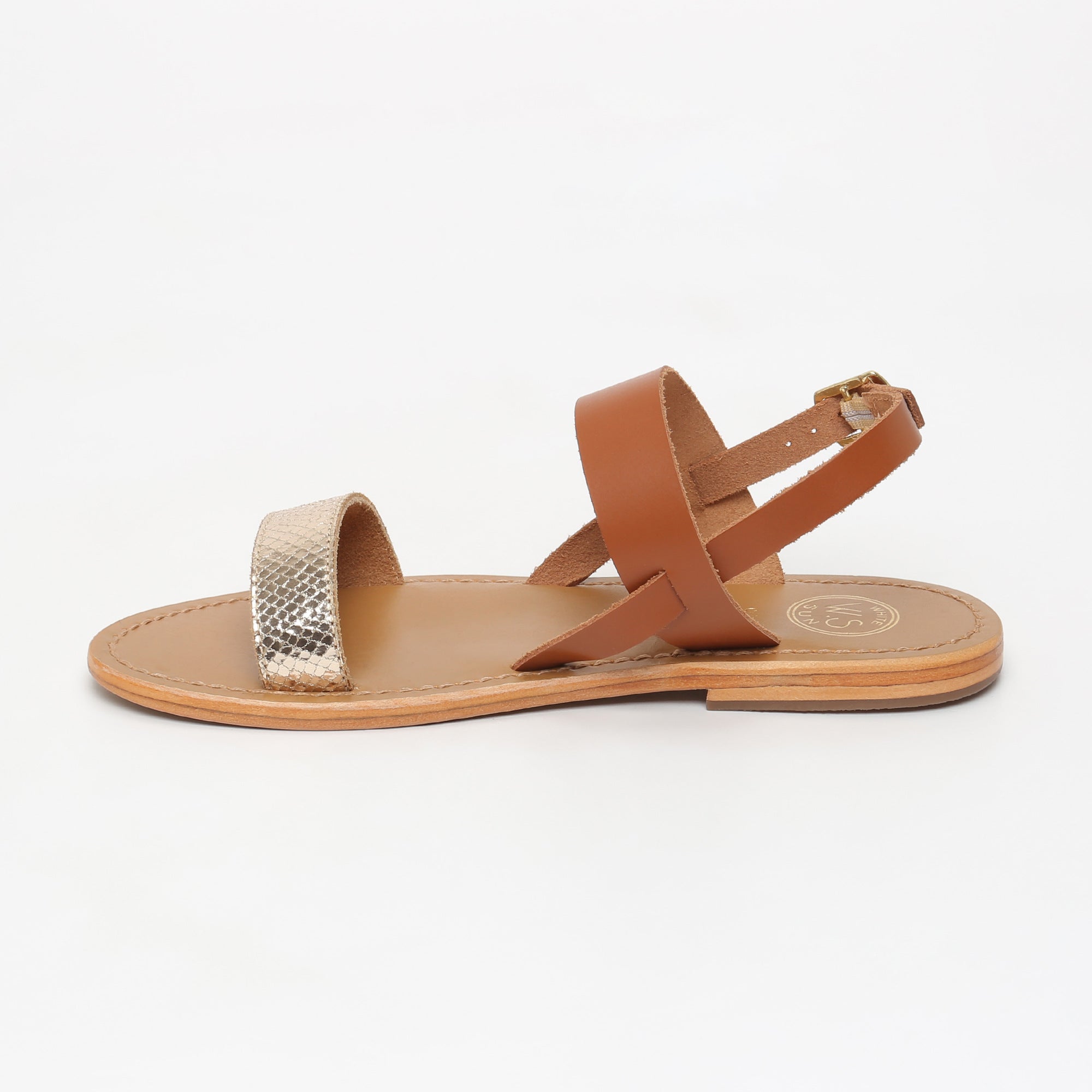 White Sun - Sandalias Bursa - Lámina de serpiente dorada - Dorado+marrón