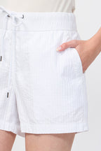 Shorts de algodón a rayas - Blanco - Mujer