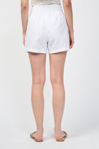 Shorts de algodón a rayas - Blanco - Mujer