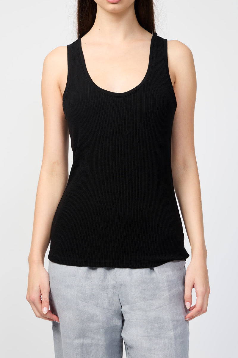 Débardeur Tencel Cachemire À Encolure Dégagée - Noir - Femme