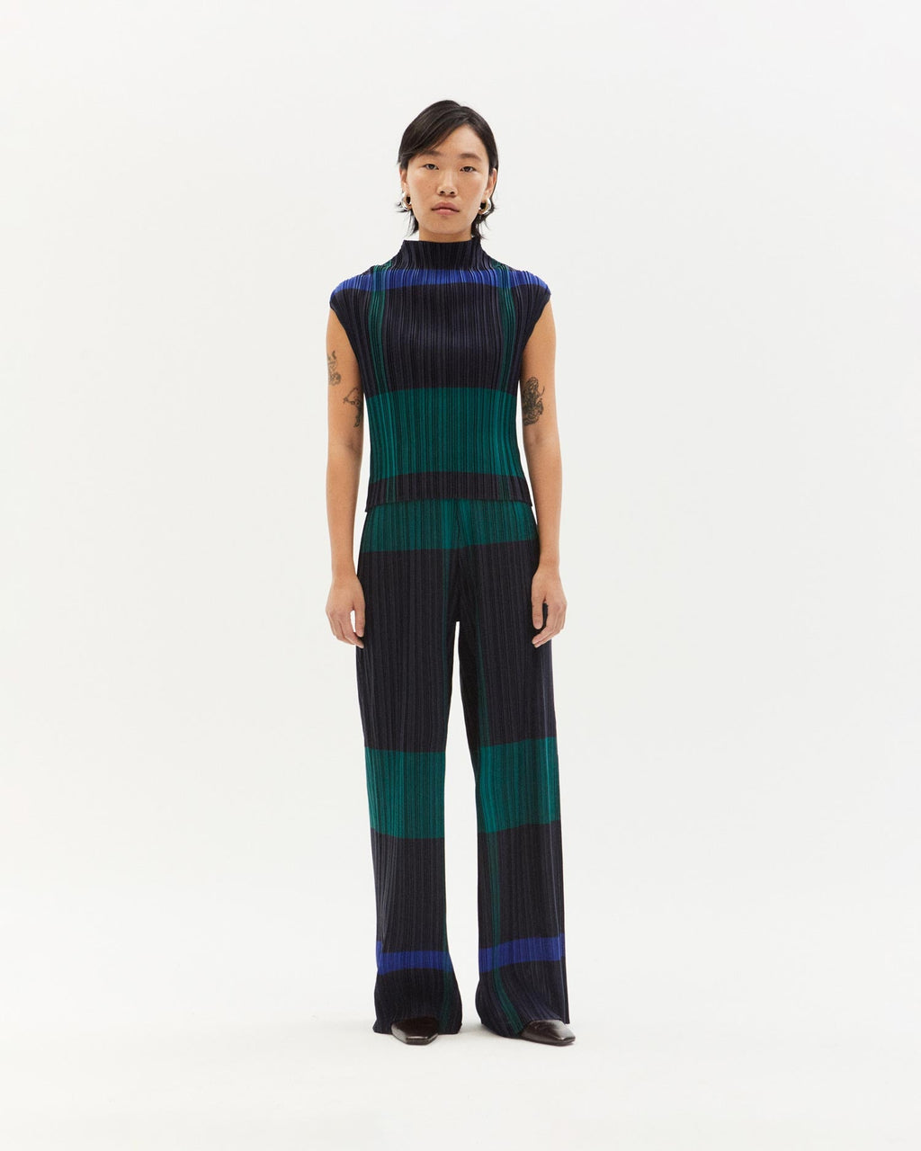 Maddox Checked Pleated Top