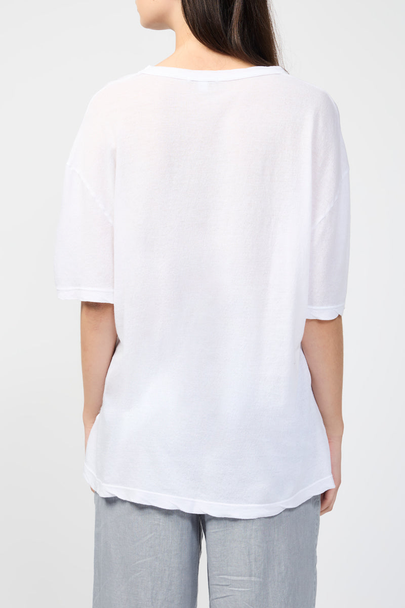 Oversized Short-Sleeve Crêpe T-Shirt - White - Women