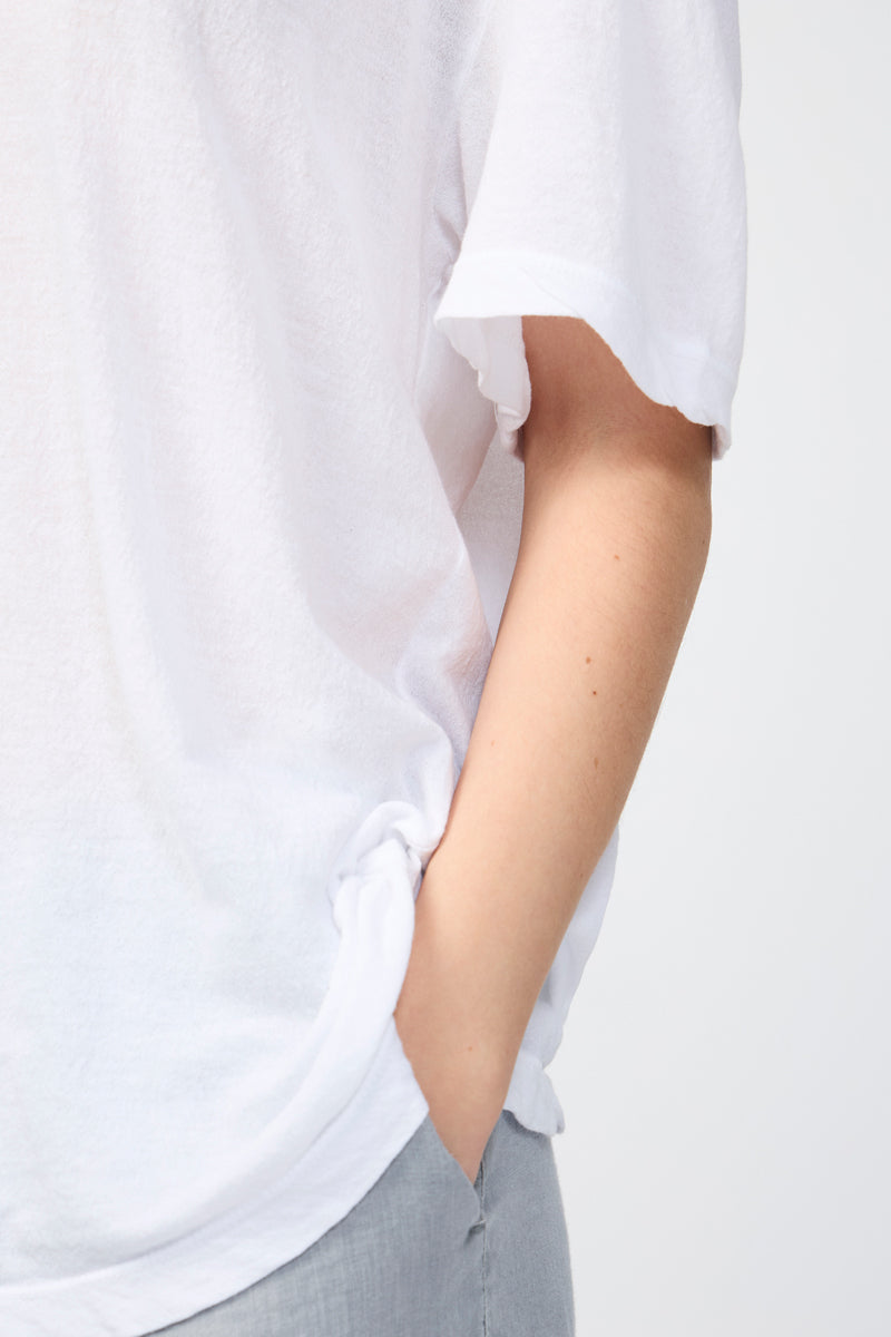 Oversized Short-Sleeve Crêpe T-Shirt - White - Women