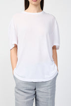 Oversized Short-Sleeve Crêpe T-Shirt - White - Women