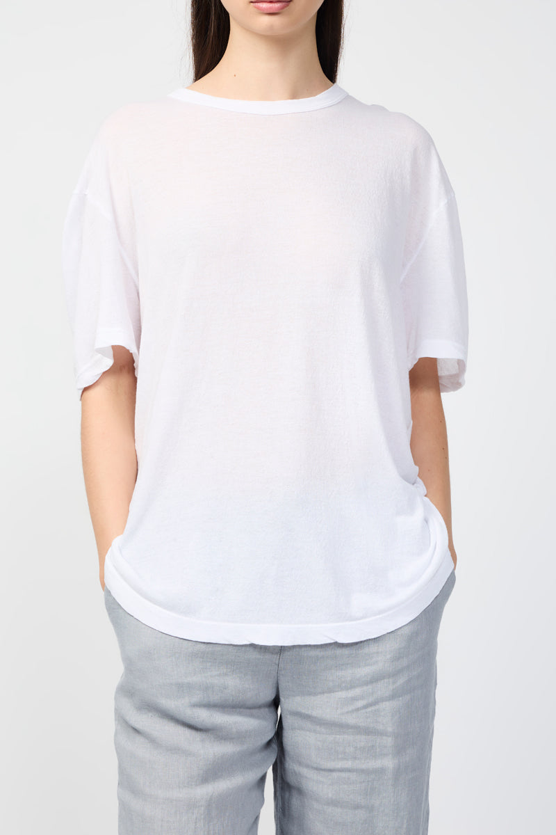 Oversized Short-Sleeve Crêpe T-Shirt - White - Women