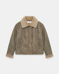 Chaqueta corta de ante caqui con cuello efecto borreguito 1