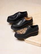 Deborah Derbies - Black Leather and Leopard Pony