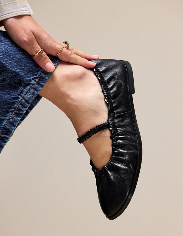 Miluna Ballerina Flats - Black Leather