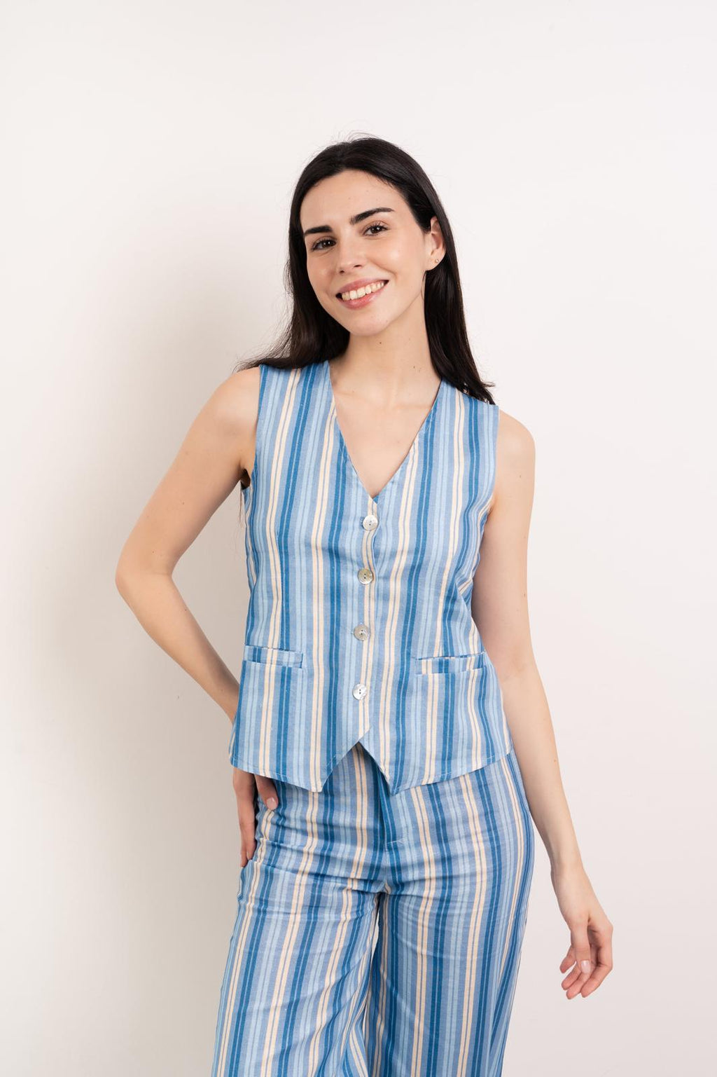 Ana Linen Tank Top Blue