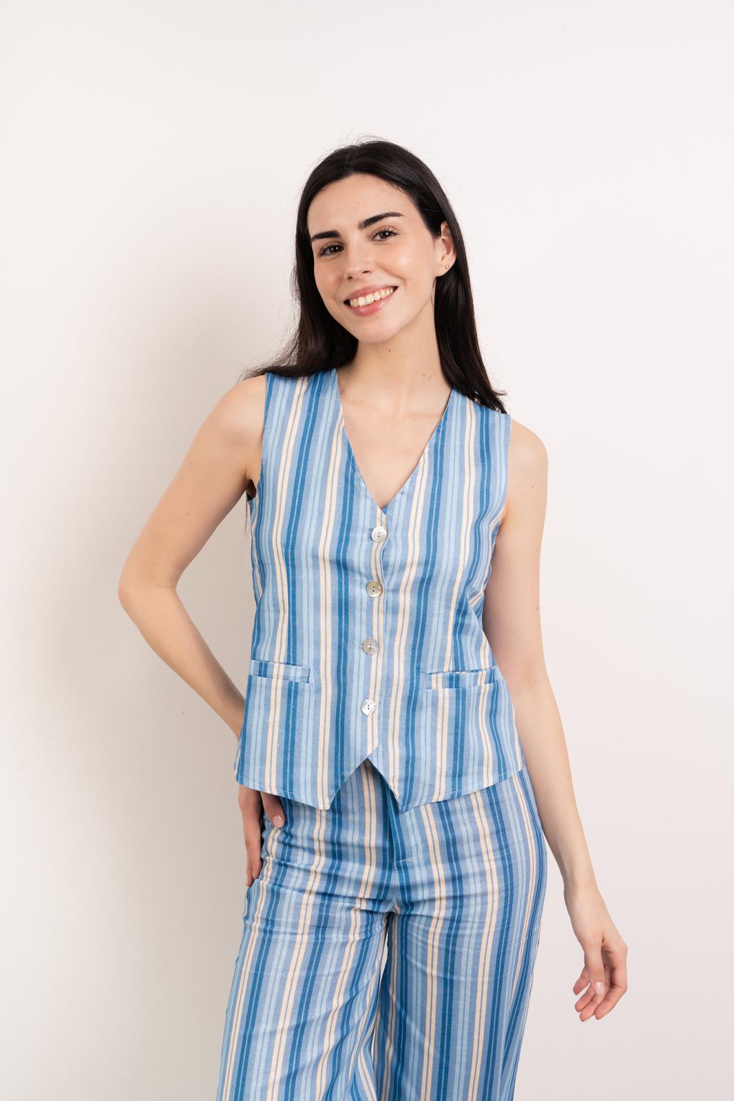 Ana Linen Tank Top Blue