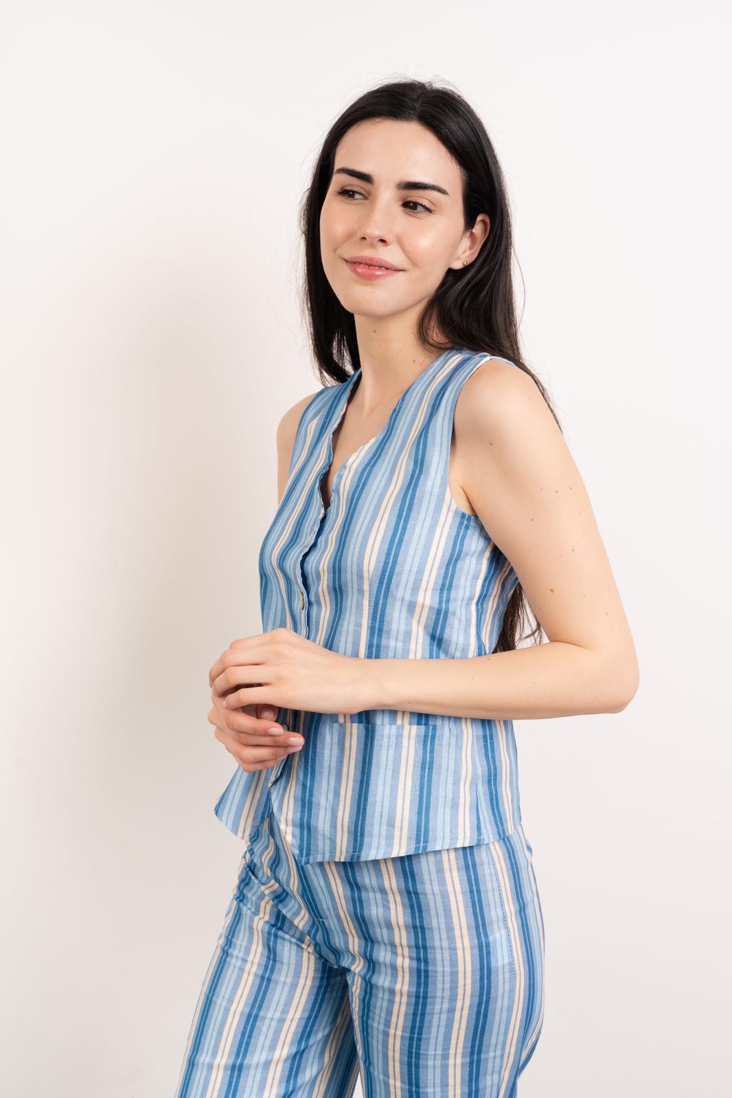 Ana Linen Tank Top Blue