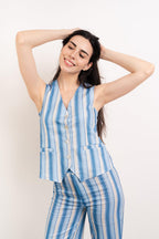Ana Linen Tank Top Blue