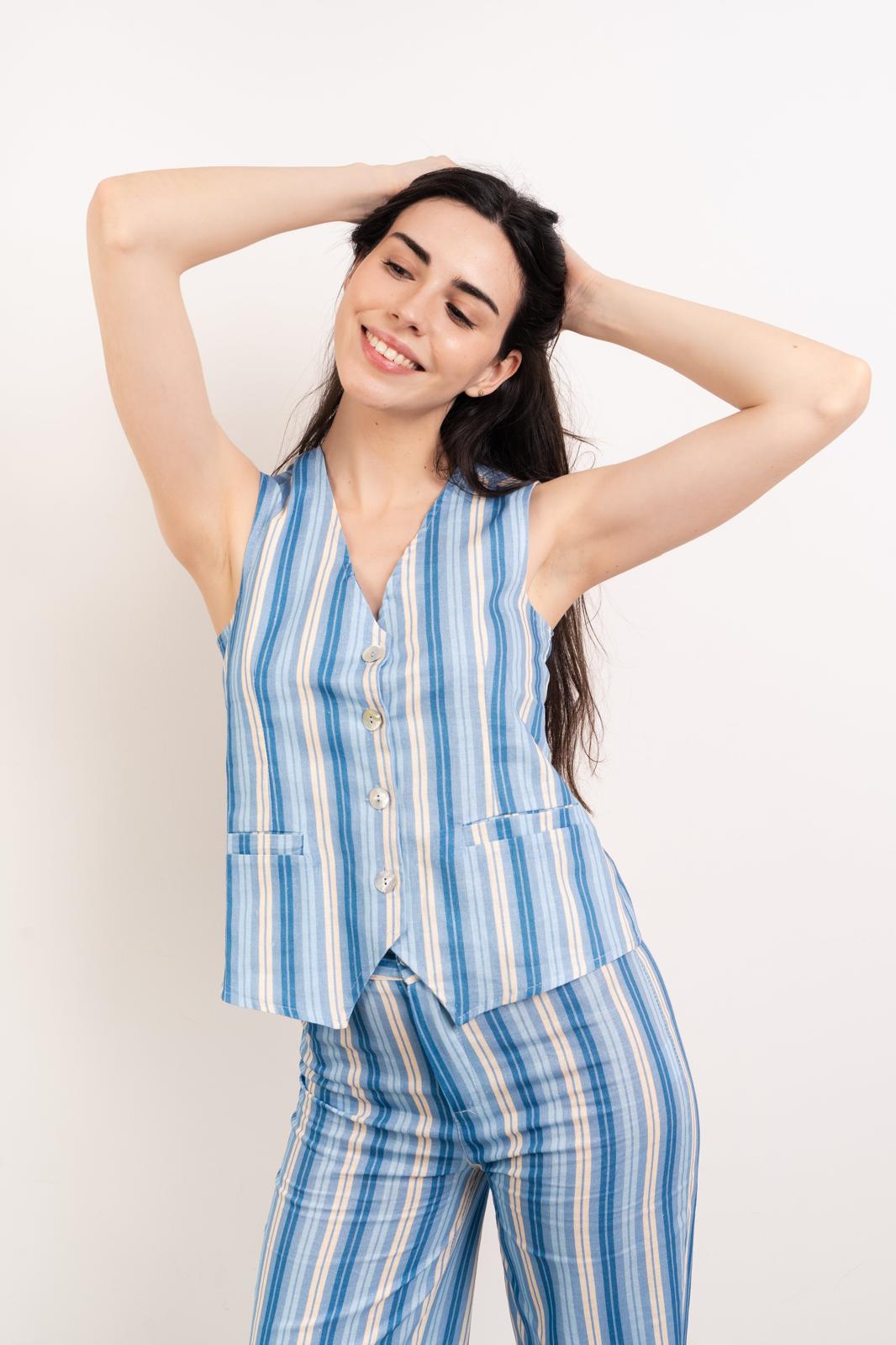Ana Linen Tank Top Blue