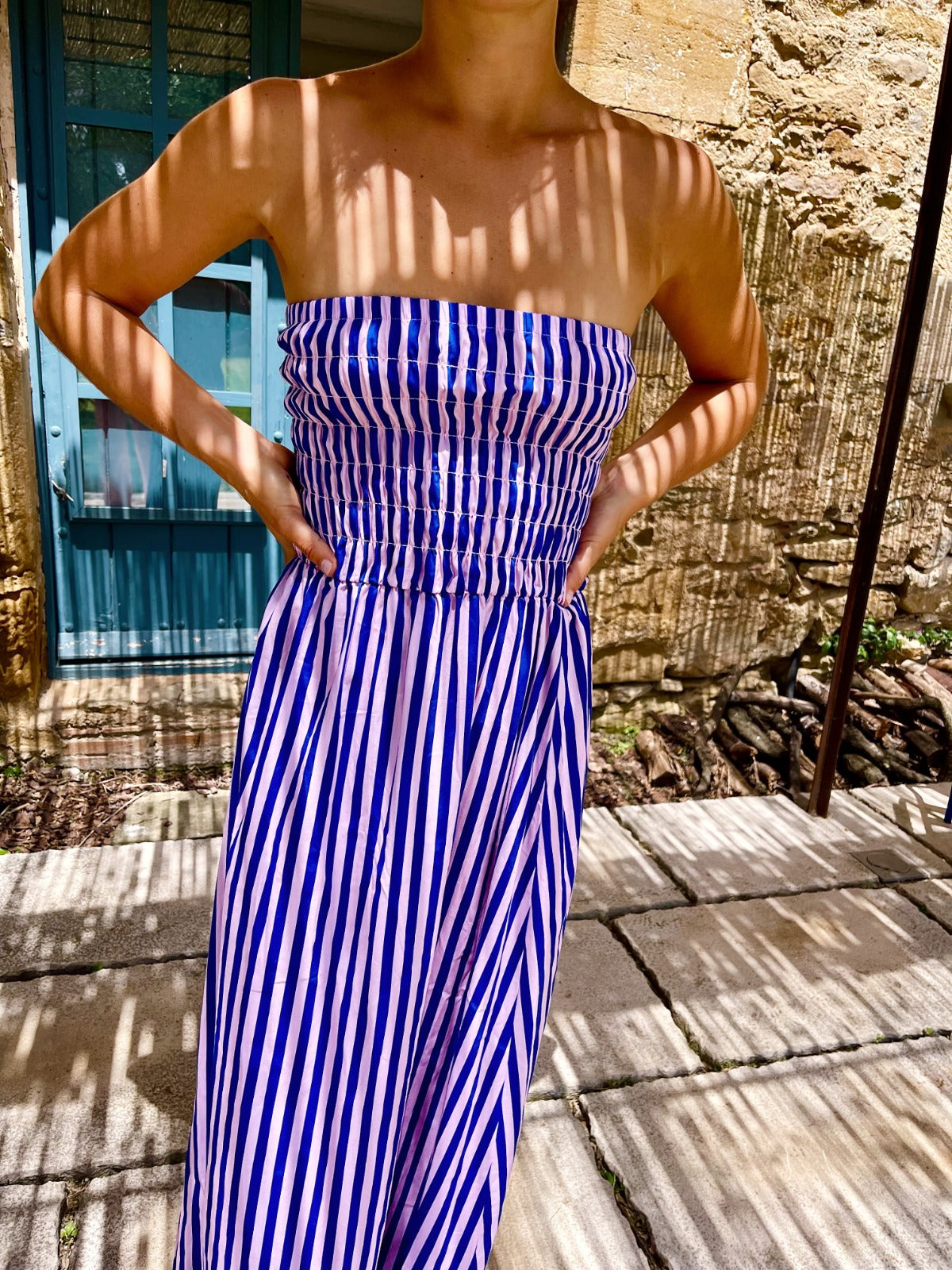 Emily Blue And Pink Striped Dress