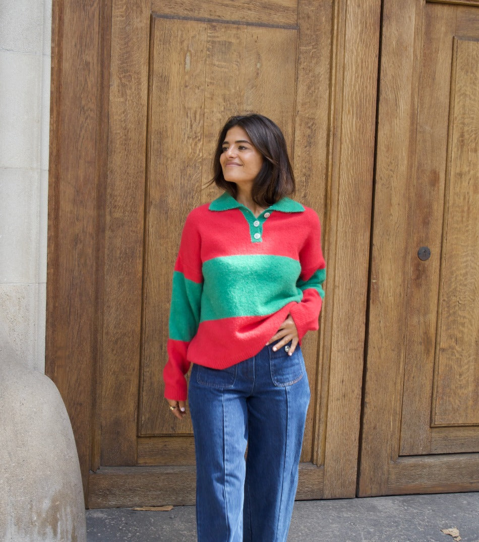 Paola Fuchsia And Green Sweater
