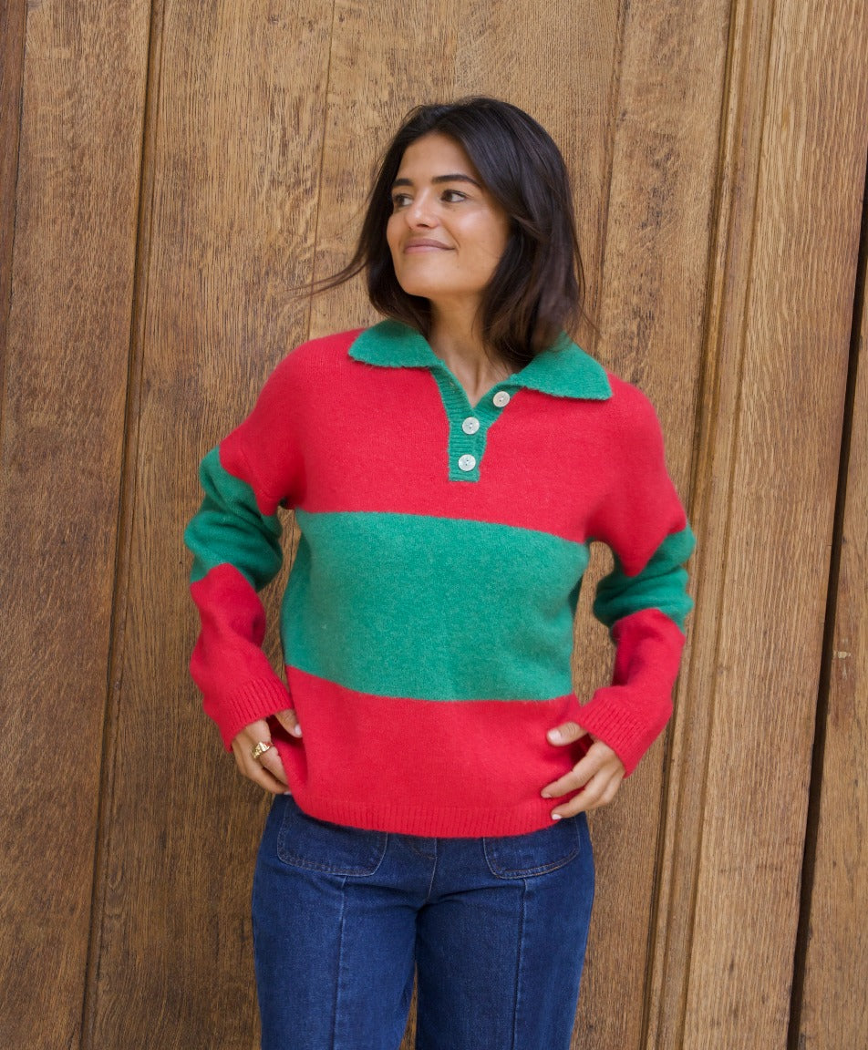 Paola Fuchsia And Green Sweater